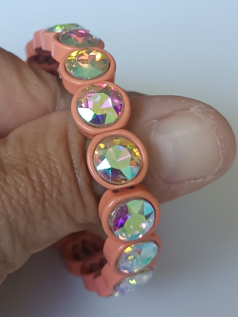 MICHAEL KORS PEACH IRIDESCENT RHINESTONE STRETCH BRACELET